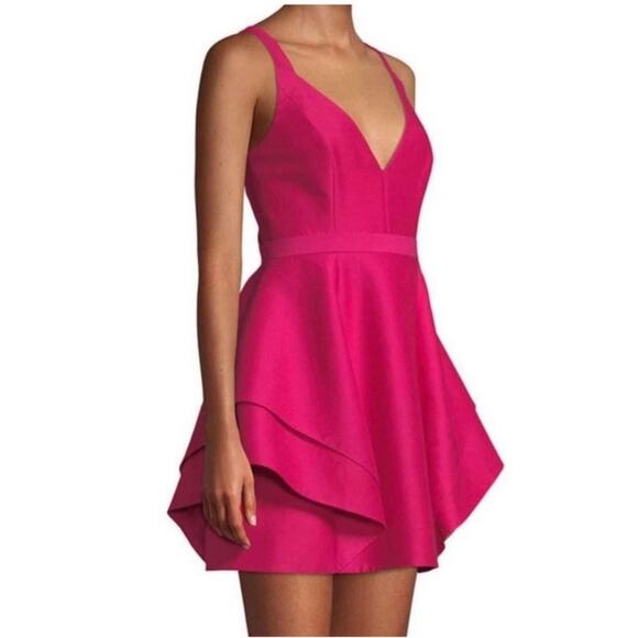 Halston Heritage Magenta Dramatic Flounce Mini Dress - 0 - Picture 5 of 8